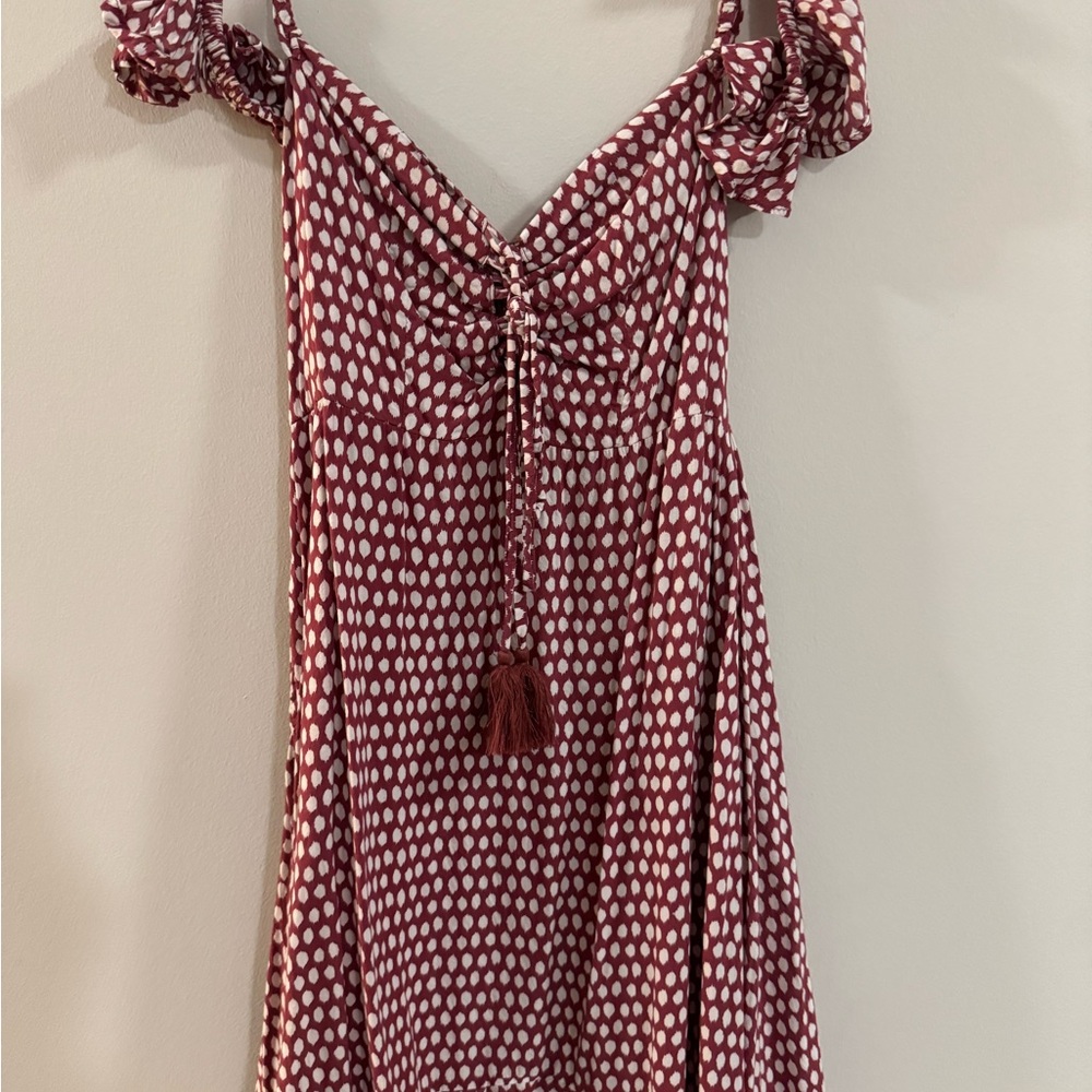 Tiare Hawaii Burgundy and White Polka Dot Sundress